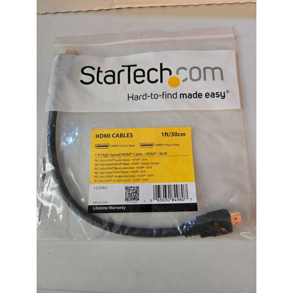 StarTech 1'‎ Ultra HD High Speed Cable with 19 Pin HDMI Male Connectors #HDMM1